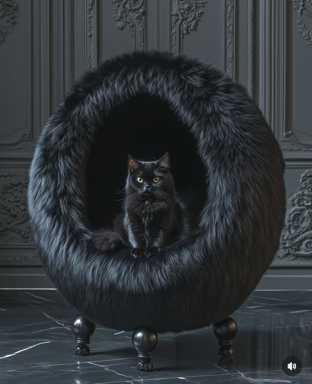 Cat bed luxury black fur