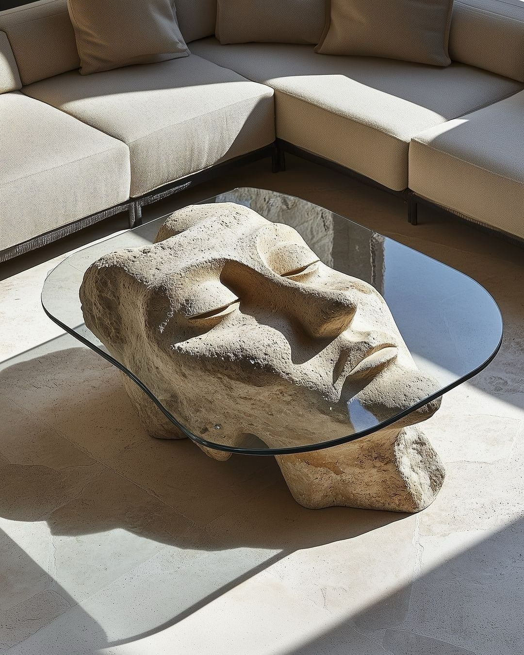 Stone face glass table