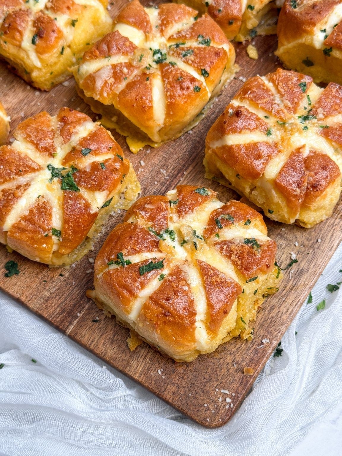 Korean garlic bread with a cream-cheese centre.