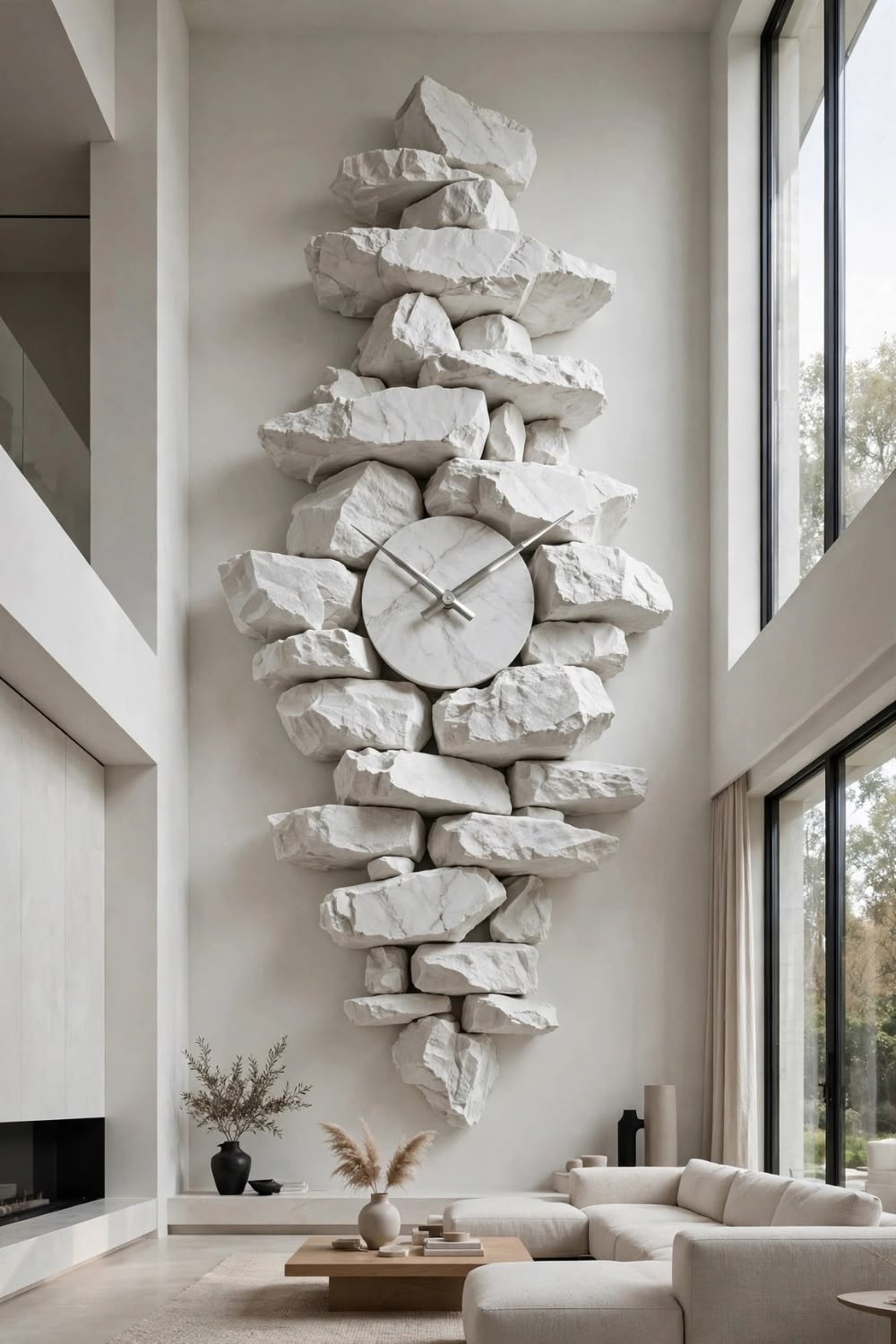 Modern White Stone Wall Clock