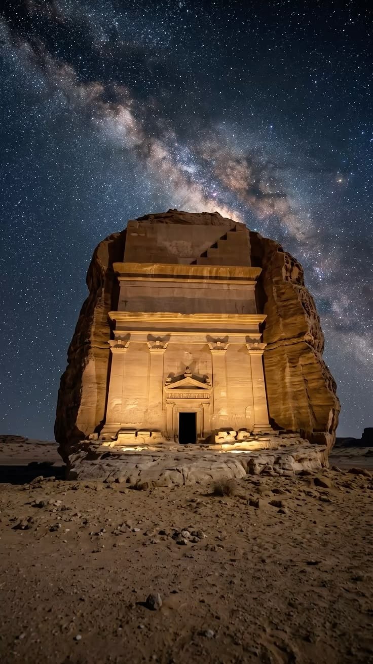 Hegra, Saudi Arabia. Carved straight into the rock.