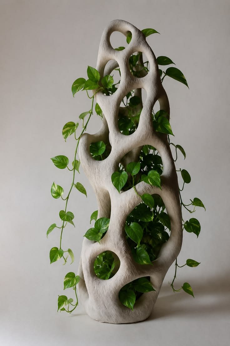 Plant growing in organic sculpture