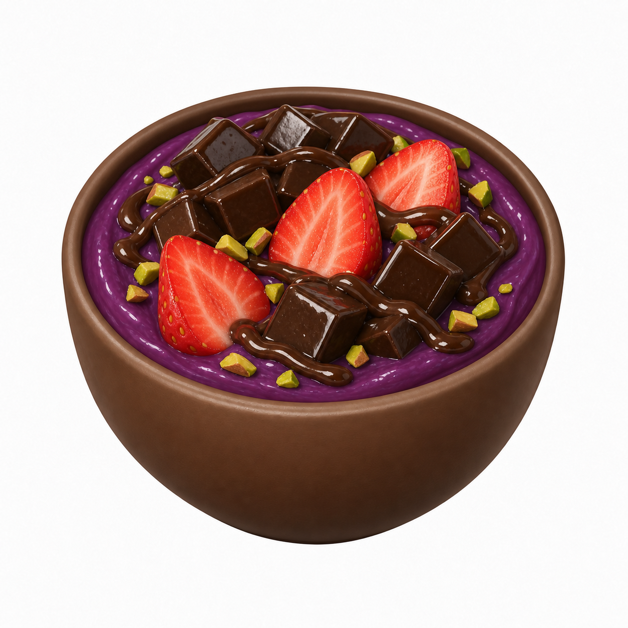 3D açaí bowl with chocolate, strawberry and pistachio