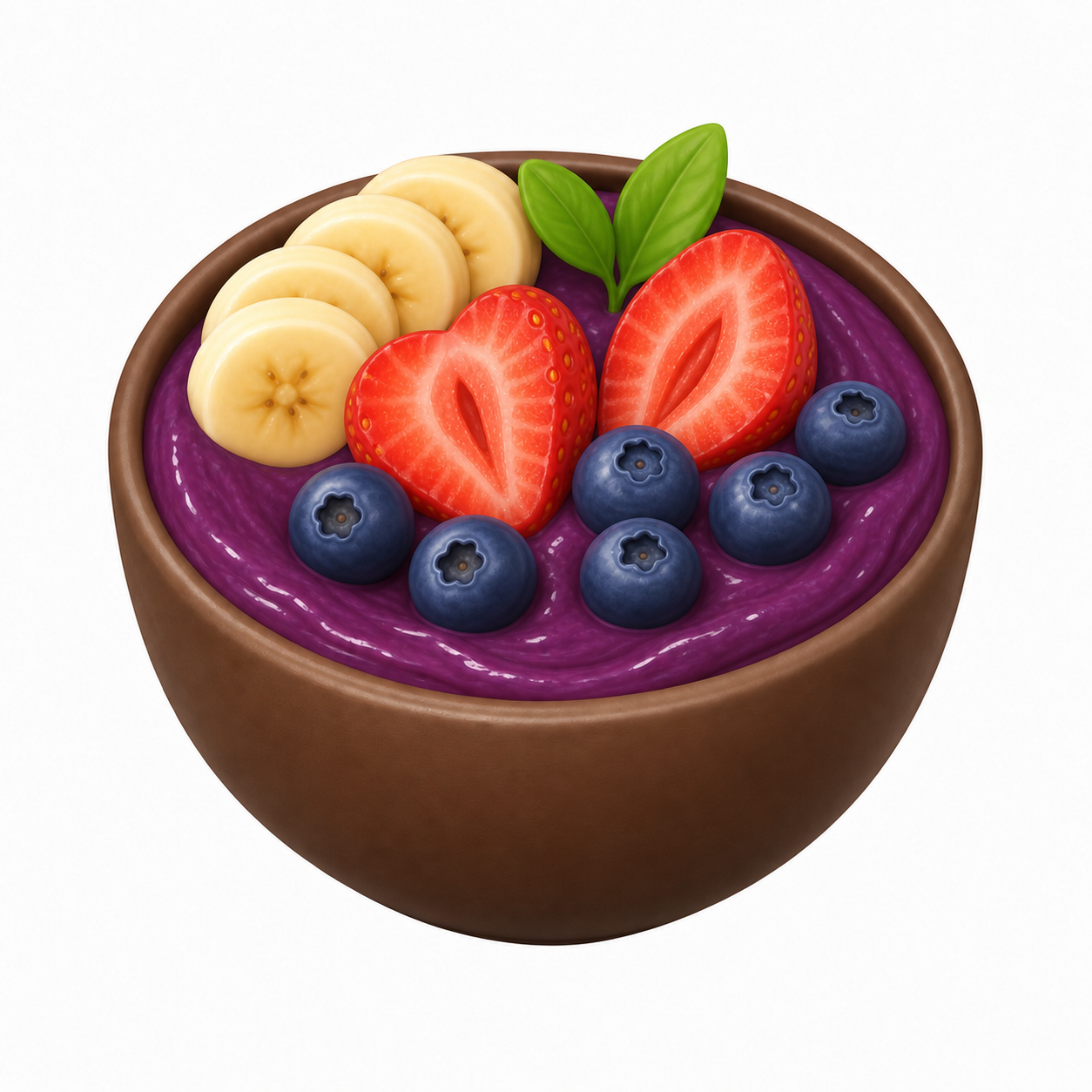 3D açaí bowl with strawberry, blueberries and banana