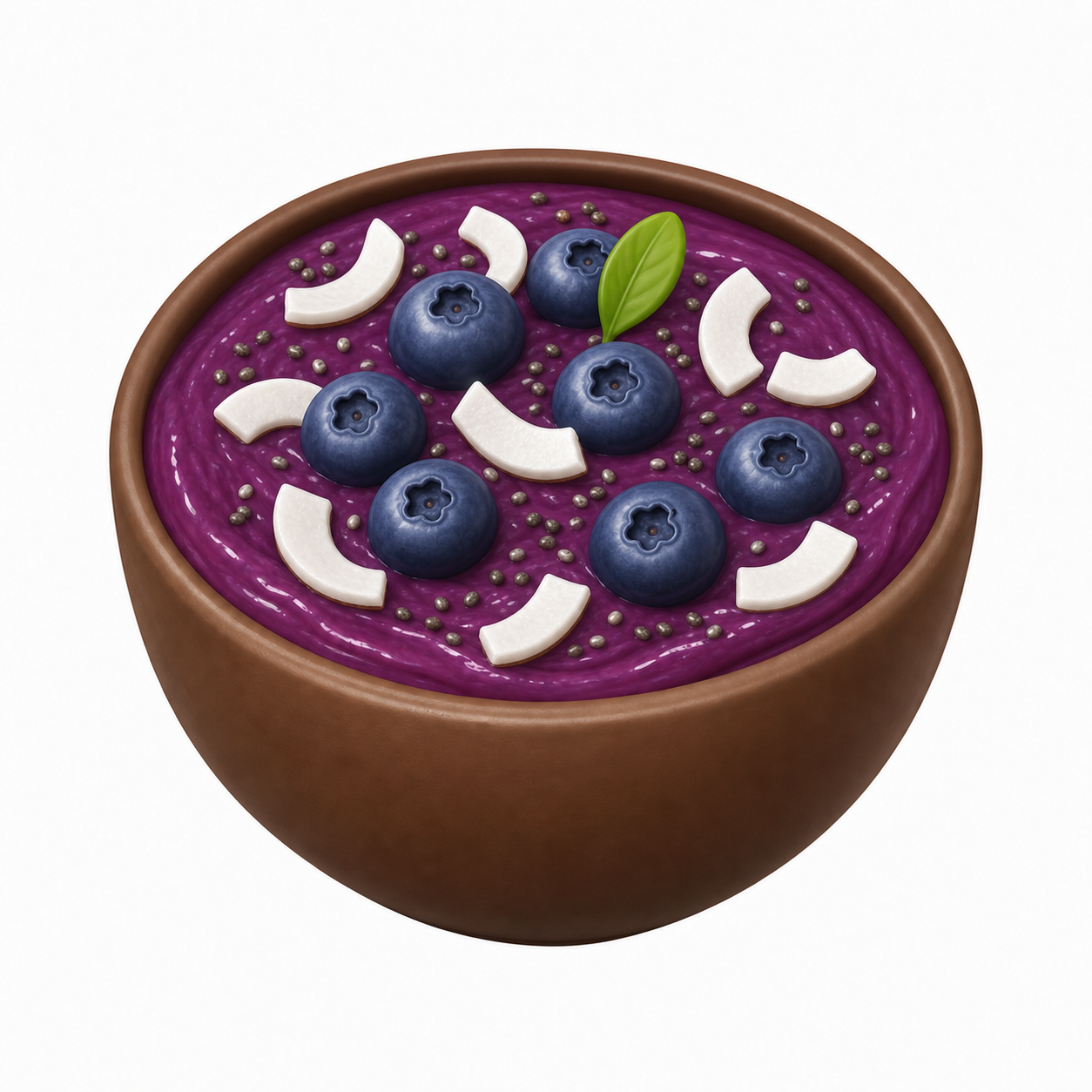 3D açaí bowl with coconut, blueberries and chia