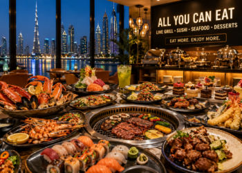 Luxury all-you-can-eat buffet restaurant in Dubai with international dishes, seafood, sushi, grilled meats and desserts.