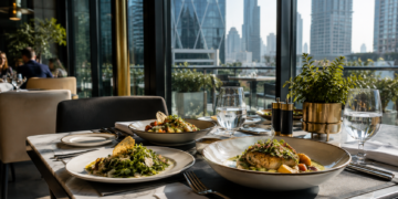 Refined business lunch table inside a premium Dubai restaurant.